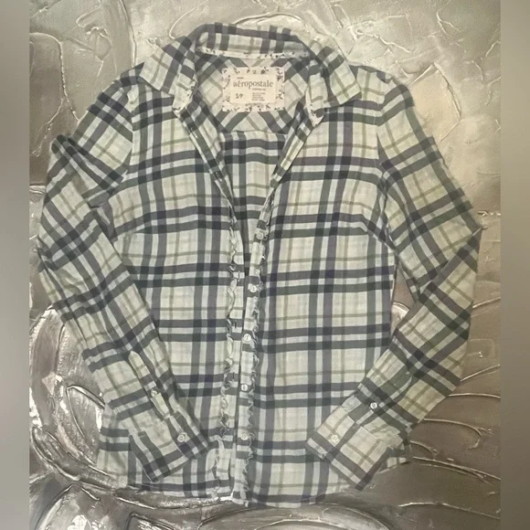 Aeropostale 2010 Green & Purple Y2K Western Long Sleeve Flannel Button Up Size S - Picture 6 of 16